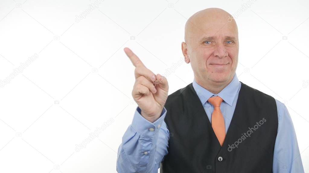 Happy Businessman Make No Finger Sign a Warning Hand Gestures