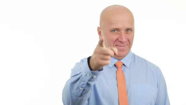 Businessman Smiling Pointing Finger Sign Make Thumbs Gestures — Stock Video