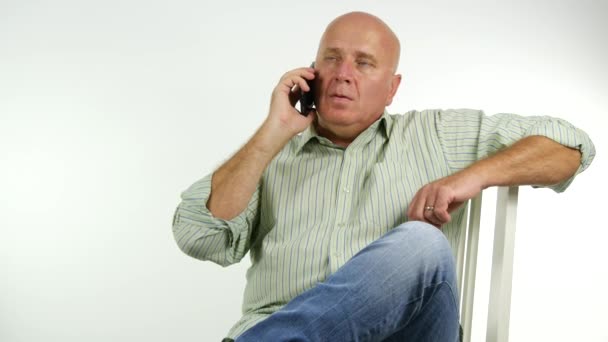 Confident Businessman Talking Mobile Explain Gesturing Pleased — Stock Video