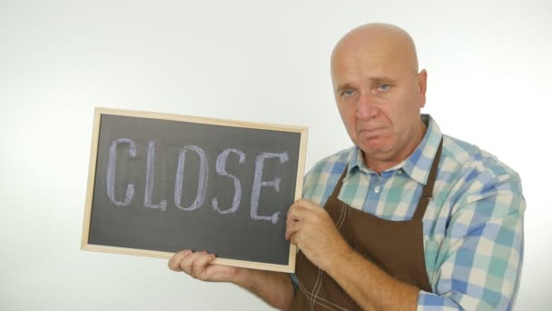 Slow Motion Upset Person Showing Closeup Chalkboard Close Message — Stock Video