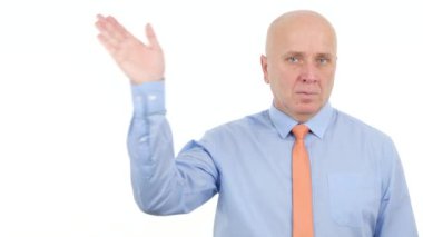 Röportajda selamlayan işadamı sunum yapmak Merhaba el hareketleri