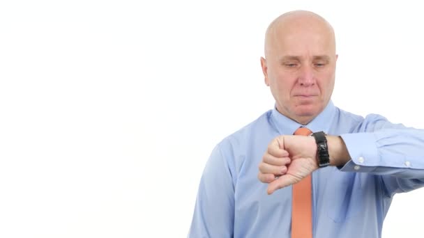 Businessman Waiting Nervous Concerned Looking Hand Watch Checking Time — Stock Video