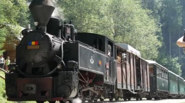 Eski tren ile buhar motoru başlatmak bir yaz tatili zevk gezisi