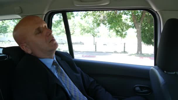 Tired Manager Company Car Feel Asleep Long Working Day — Stock Video