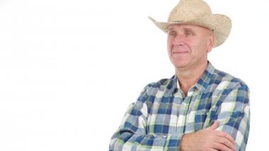 Gülümseyen mutlu çiftçi olumsuzlama ülke adam olun hiçbir işareti ile parmak