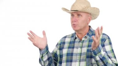 Profil görünümü mimik ve tarım hakkında konuşurken çiftçi ile