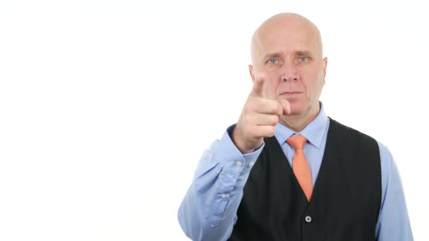 Businessman Make Warning Sign Pointing Hand Finger Suggesting Attention — Stock Video