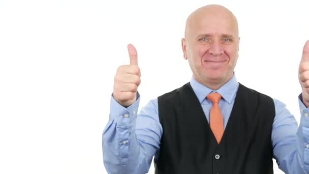 Enthusiastic Business Person Smile Make Double Thumbs Hand Gestures — Stock Video