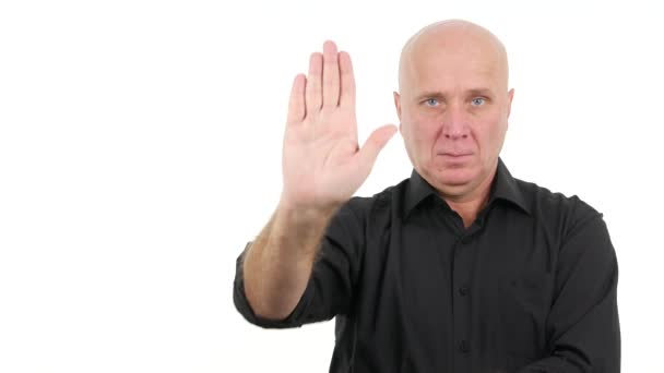 Allvarlig Person Varning Med Stop Hand Och Finger Logga Vistelse — Stockvideo