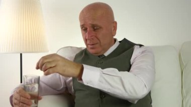 Yorgun ve çok çalışan iş kişi büyük bir baş ağrısı acı hapları