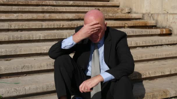 Upset Businessman Suffering Big Headache Feeling Desperate Ruined Worried — Stock Video