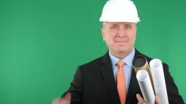 Mutlu el hareketi Yaşasın mühendisi işadamı sunu bina planları.