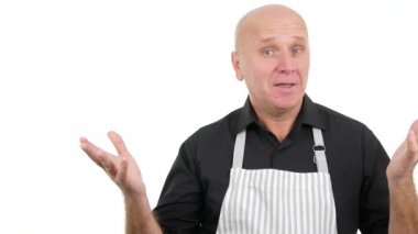 Gülümseyen Şef gıda iş Restoran hakkında konuşan adam yemek konuşma.