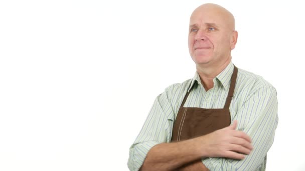 Homem Satisfeito Cook Polegares Hand Gesture Chef Imagem Restaurante Publicidade — Vídeo de Stock