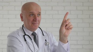 Doctor Image Doing Attention Hand Gesture With One Finger Up clipart