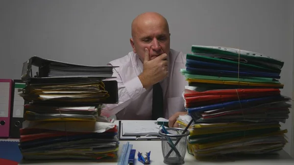 Disappointed Businessman Thinking Pensive Bored And Tired In Accounting Office