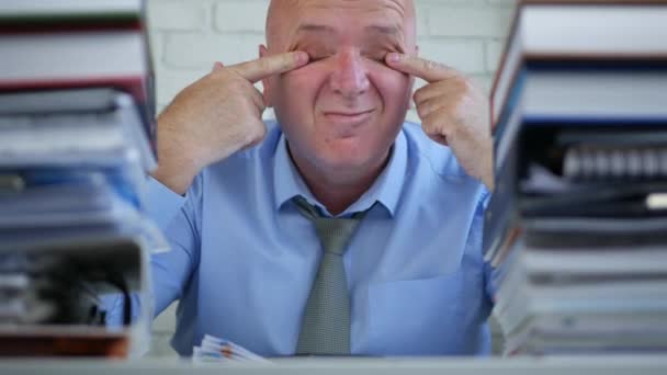 Tired Businessman Make Hand Gestures Rubbing His Eyes