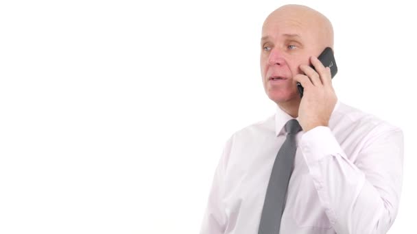 Businessman Make a Phone Call Hears Bad News Make Nervous Hand Gestures — Stock Video