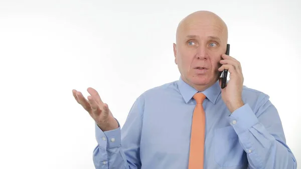 Уверенный Бизнесмен Образ Разговор Бизнеса Мобильным Телефоном — стоковое фото
