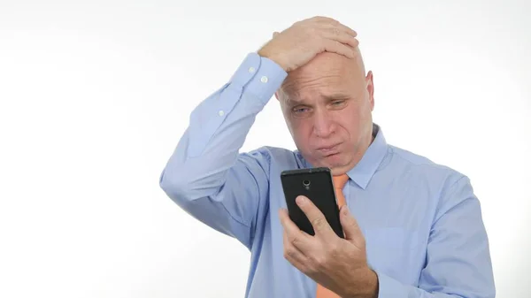 Nervous Businessman Make Nervous Gestures Reading Bad News Mobile — Stock Photo, Image