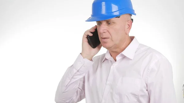 Confident Engineer Image Talking Business Cellphone — Stock Photo, Image