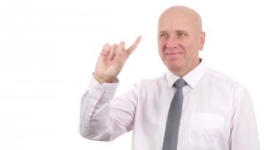 İşadamı görüntü gülümseyen ve parmak izine inkar verme jestleri