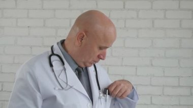 Yavaş hareket ile ciddi Doktor cep telefonu ve metin kullanma