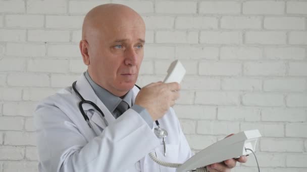 Slow Motion Doctor Talking Telephone Hear Bad News Gesturing Nervous — Stock Video