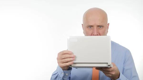 Geschäftsmann Bild Mit Einem Laptop Für Die Kommunikation — Stockfoto