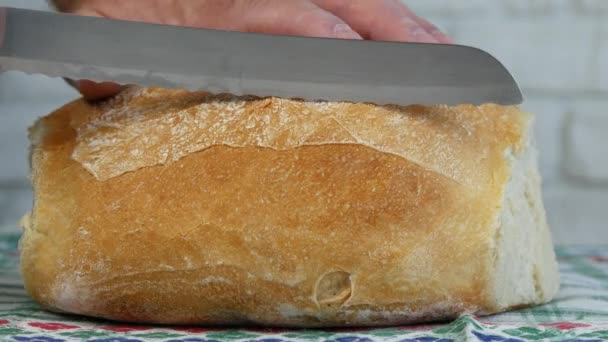 Close Shooting Bread Cut Slices Knife — Stock Video