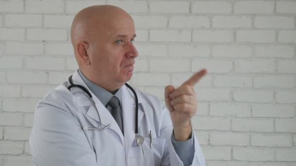 Slow Motion Serious Doctor Nod Make Warns Finger Gestures — Stock Video