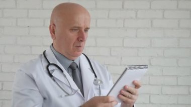 Yavaş hareket ile kendine güvenen bir Doktor hastanede tıbbi reçete yazma