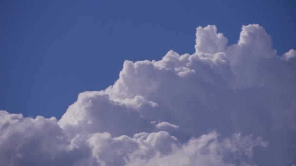 Real Time White Cumulonimbus Fluffy Clouds Moving Blue Sky — Stock Video