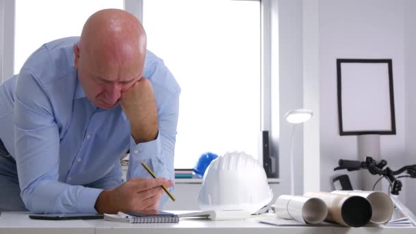 Businessman Looking Building Plans Make Nervous Gestures Pencil — Stock Video