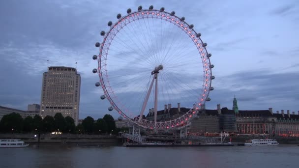 London Innenstadt Zeitraffer Mit Großem Rad London Auge Abendlicht — Stockvideo
