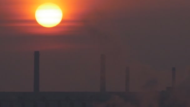 Panoramisch Uitzicht Met Een Prachtige Zonsopgang Industriële Zone Een Winter — Stockvideo