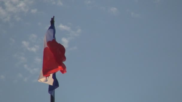 Bandera Francia Símbolo Nacional Moviéndose Viento Con Cielo Azul Segundo — Vídeos de Stock