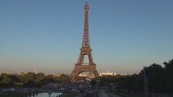 Frankrijk Paris Eiffel Tower Seine Rivier Centrum Landschap Zonsondergang Rood — Stockvideo