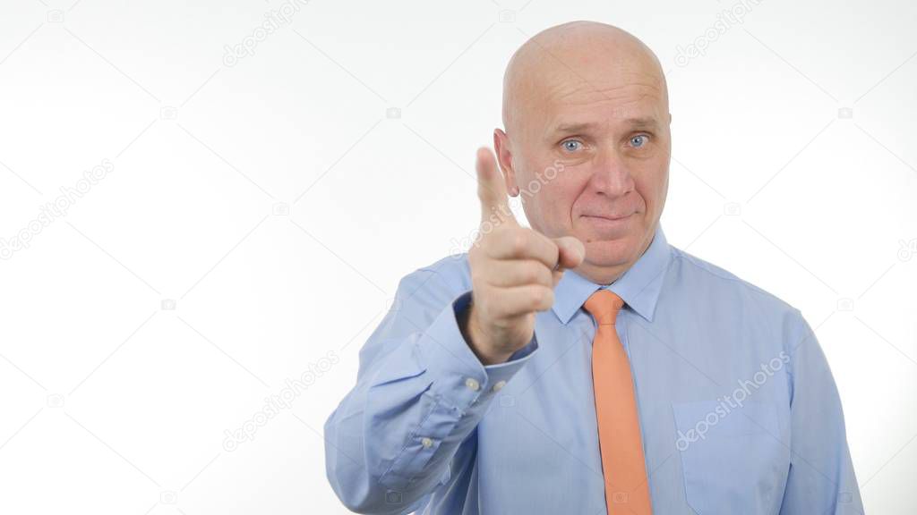 Businessman Smile Pointing with Finger  Making Attention Hand Gestures
