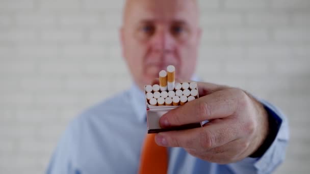 Image with a Businessperson Offer to Another Smoker a Cigarette from a New Pack — Stock Video