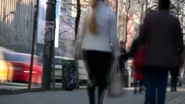Temps écoulé avec les gens qui marchent rapidement dans la rue dans le centre-ville — Video