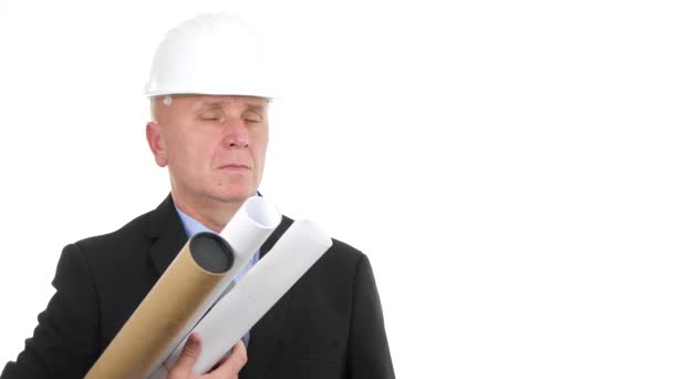 Vertrouwen ingenieur architect maken negatie hand ondertekenen een afkeuren gebaren — Stockvideo