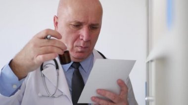 Reçete ve İlaç Alıcı ya bakan bir Doktor ile Çekim