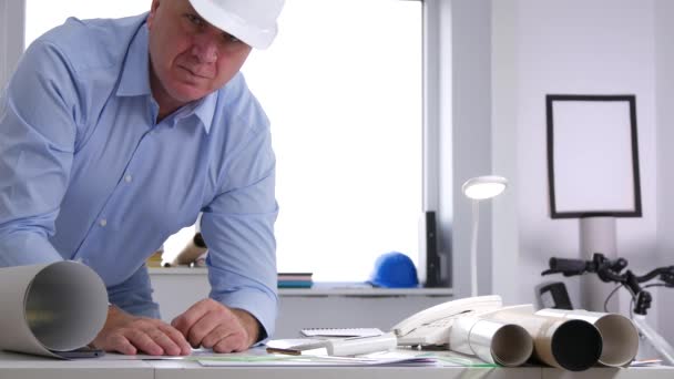 Preoccupied Busy Tired and Bored Engineer Portrait in Office Looking to Camera — Stock Video