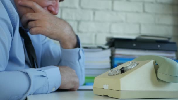 Upset and Disappointed Businessman in Office Waiting a Telephone Call — Stock Video