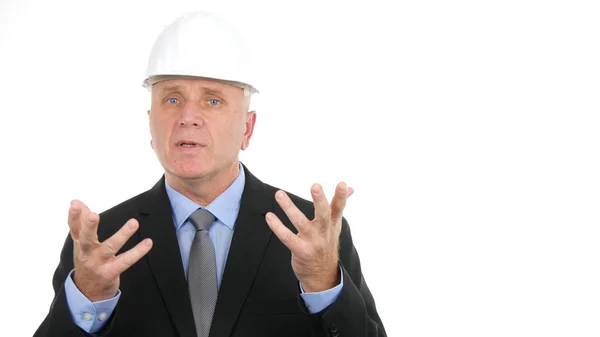 Image with Engineer Talking and Gesturing in a Business Meeting — Stock Photo, Image