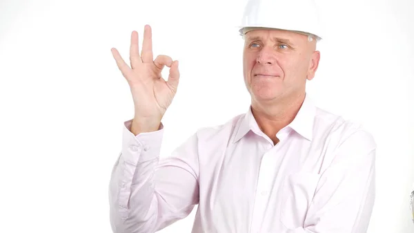 Šťastný inženýr udělat dobrou úlohu nápis-ruční gesta — Stock fotografie
