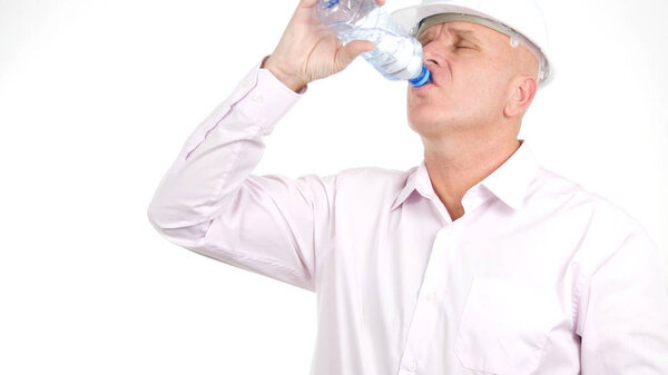 Engineer Image Drinking Fresh Water from a Bottle