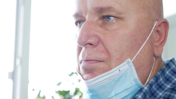 Man with Surgical Mask on His Face Drinking Relaxed a Glass with Alcohol — Stock Video