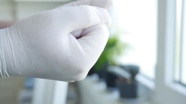 Slow Motion with a Man Fixing on His Hand 's Protection Gloves Against Contamination with Covid-19, Κοινωνικές Αποστάσεις Lifestyle — Αρχείο Βίντεο